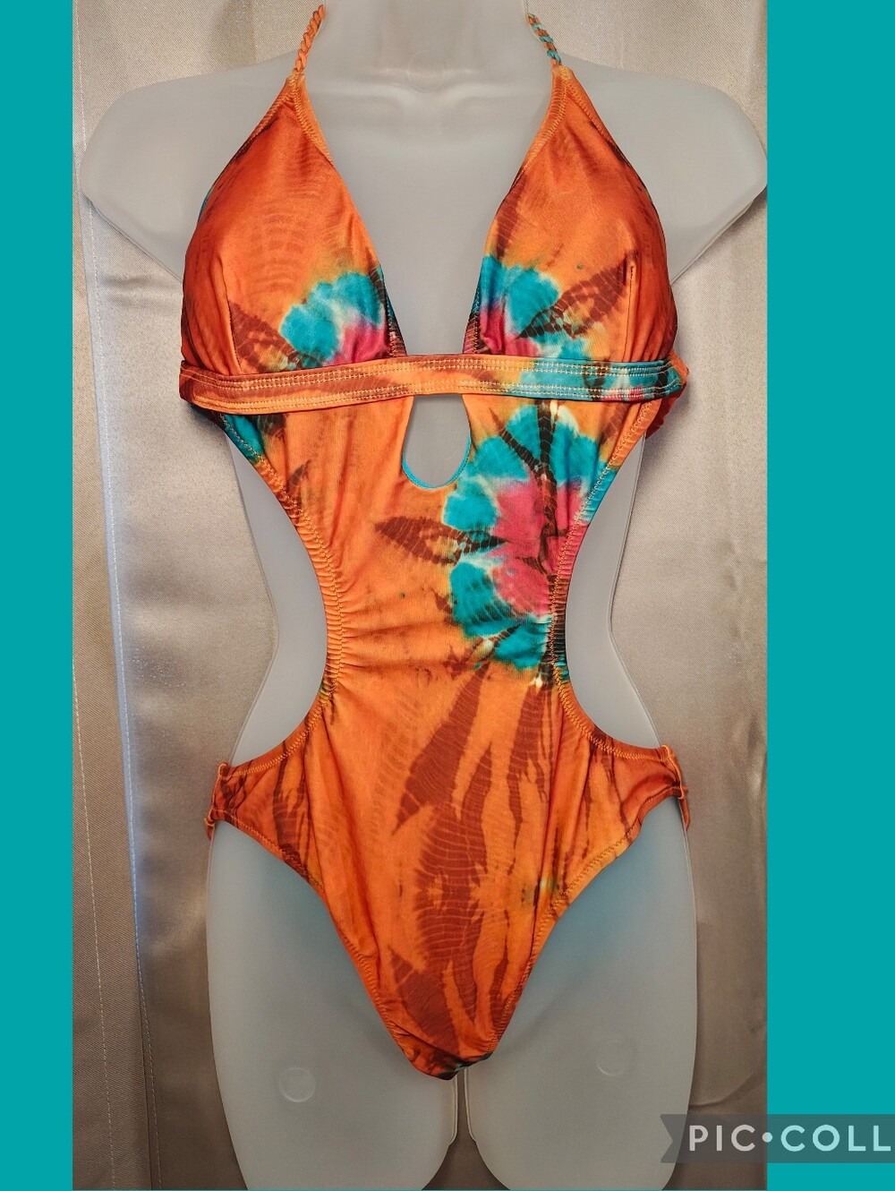 🧡VINTAGE Y2K Apple Bottoms Tie-Dye Cutout Monokini Swimsuit🧡